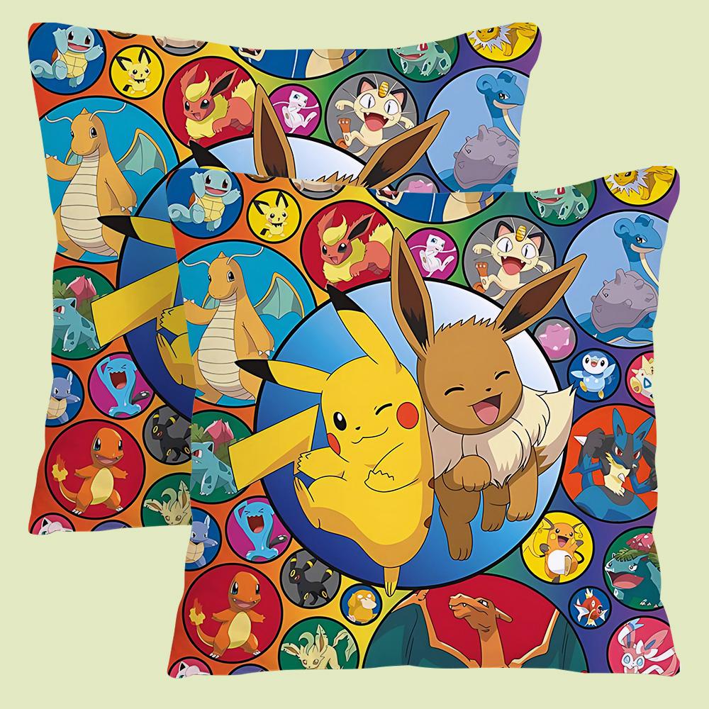 Anime P-Pokemon Pillow Covers Cartoon Sofa Decorative Home Double-Sided Printing Short Plush Cute Cushion Cover