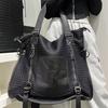 European and American Retro Mesh Splicing Leather Tote Bag, Large Capacity Casual Versatile Diagonal Cross Bag
