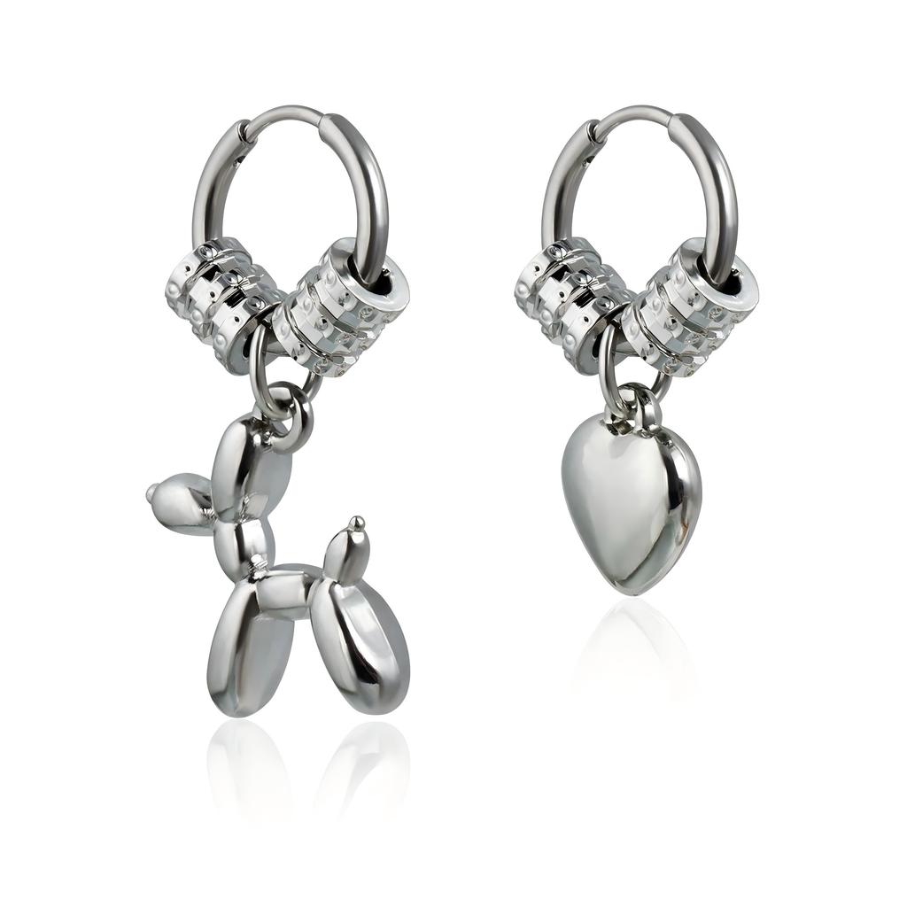 Punk Silvery Asymmetric Creativity Fashion Red Zircon Heart Hoop Earrings Party Birthday Lover Jewelry Accessories Party Gifts