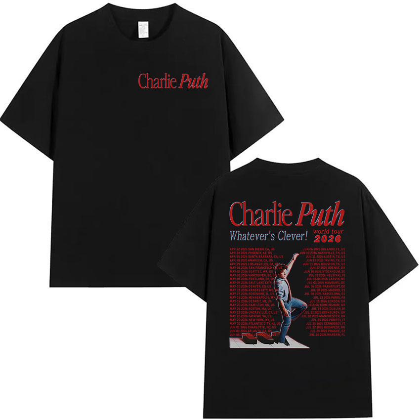 Rapper Charlie Puth Whatevers Clever World Tour 2026 Merch T-shirt Unisex Hip Hop Pop Musica Manica Corta T-shirt Y2k Streetwear