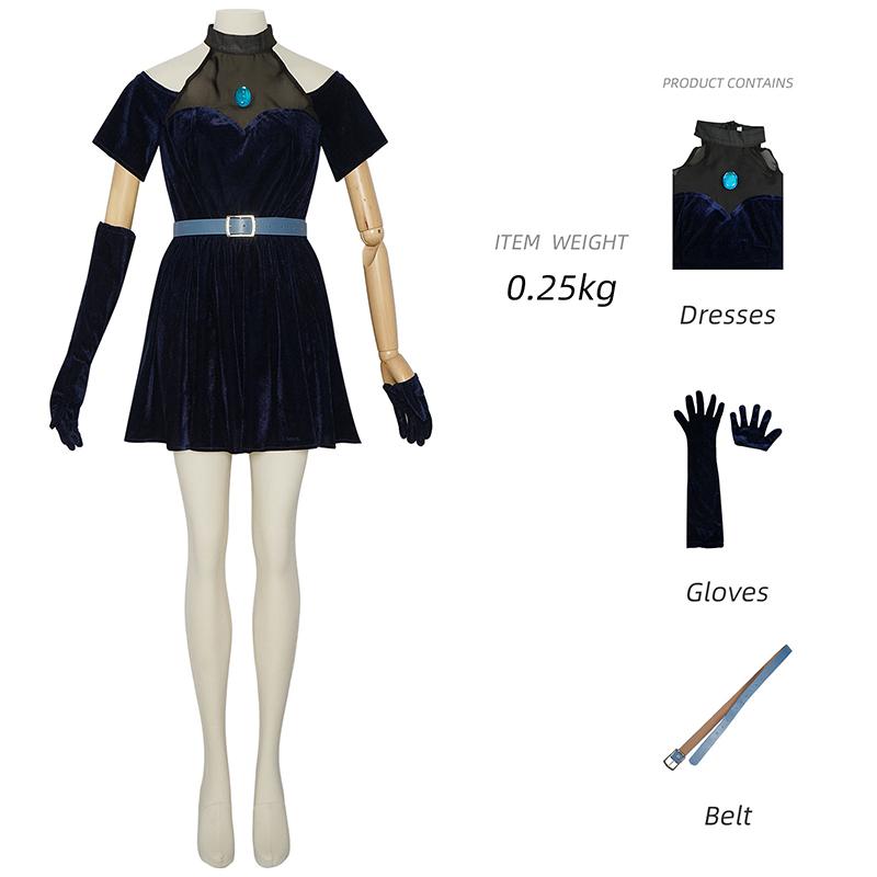 

Lycoris Recoil Takina Inoue Cosplay Costume, Dark Blue Velvet Dress with Accessories for Halloween & Anime Cosplay XS чёрный