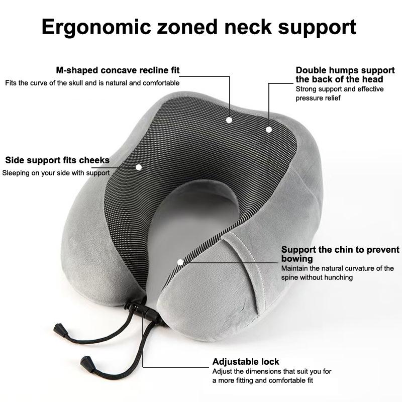 Tragbares U-förmiges Reisekissen mit Kapuze aus Memory-Schaum, weiches Schlafkissen, Nackenstütze für Flugzeug, Büro, Zug, Büro und Zuhause