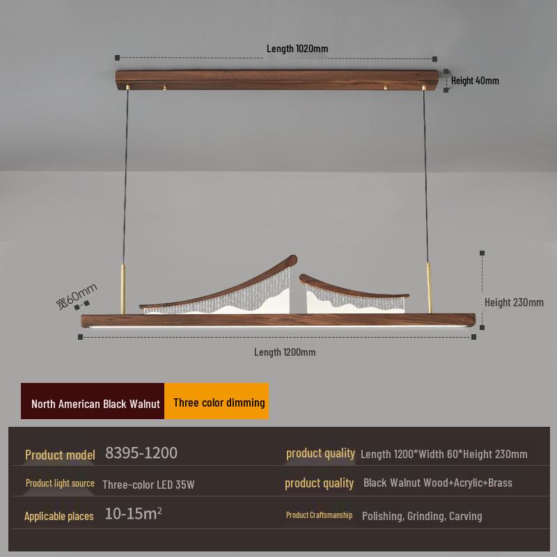 Zen Designer Tea Room Chandelier with Black Walnut and Copper