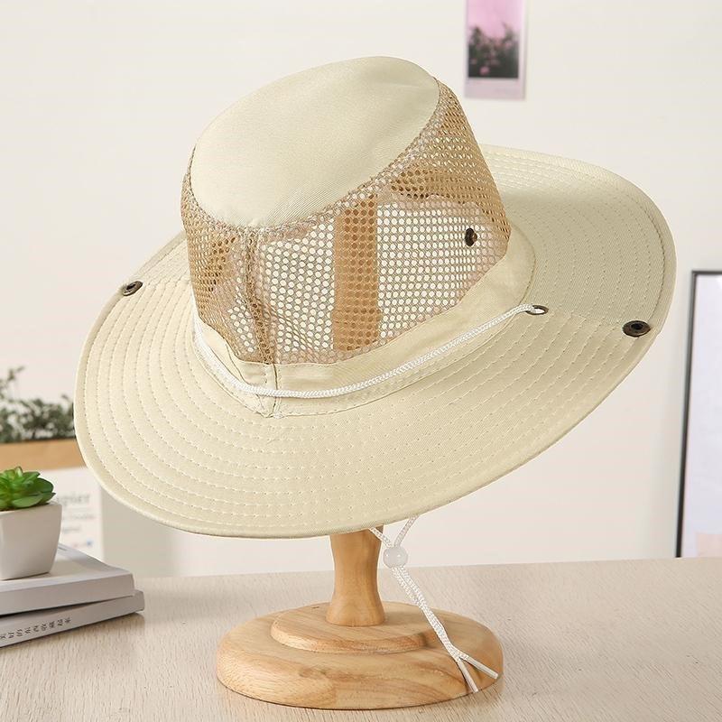 

New Summer Cool Mountaineering Cap Mesh Breathable Men Sun Hat Large Brim Outdoor Visors Fishing Solid Color Male Fisherman Hats