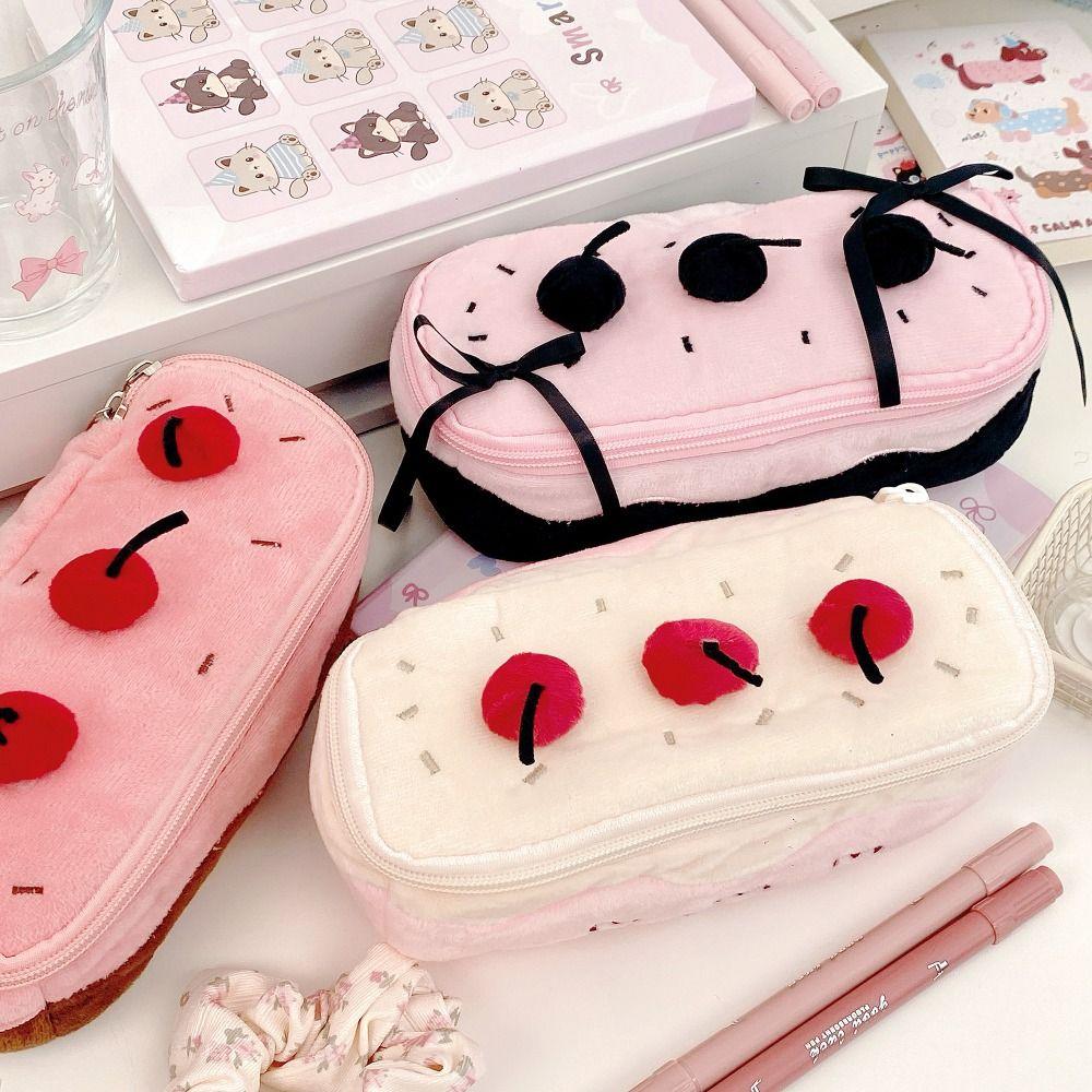 Cartoon Pen Bag Cherry Cake Portable Stationery Bag Large Capacity Multifunction Pencil Case School Office