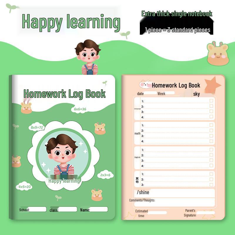 Elementary Homework Record Book: Cute Cartoon Design for Grades 1-5
