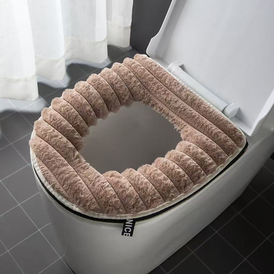 

Home Use Warm Toilet Seat Cushion, Plush Rabbit Fur with Zipper, Thickened Autumn and Winter Toilet Ring, Simple Toilet Cover кофейный
