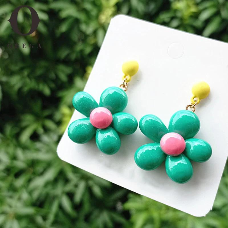 Women's Colorful Resin Flower Drop Earrings Cute Sweet Summer Party Dangle Earrings Fashion Jewelry