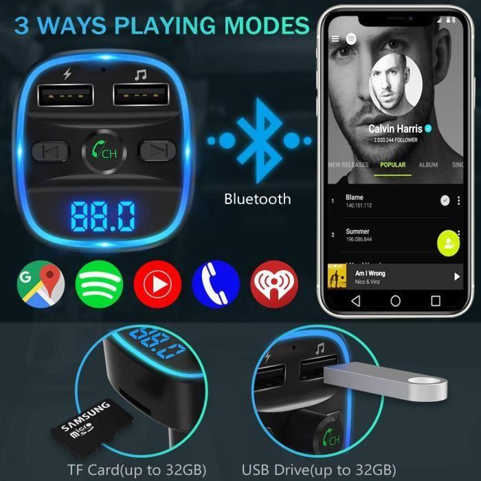 Bluetooth FM Transmitter, Bluetooth MP3 Player Wireless Radio Adapter Car FM Transmitter Kit Charger, Hands-Free Call, 2