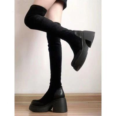 Winter Neue Übergröße Koreanische Version Mode Wildleder Knielange Stiefel Damen Dicksohlige Hohe Lange Skinny Stiefel Plüsch