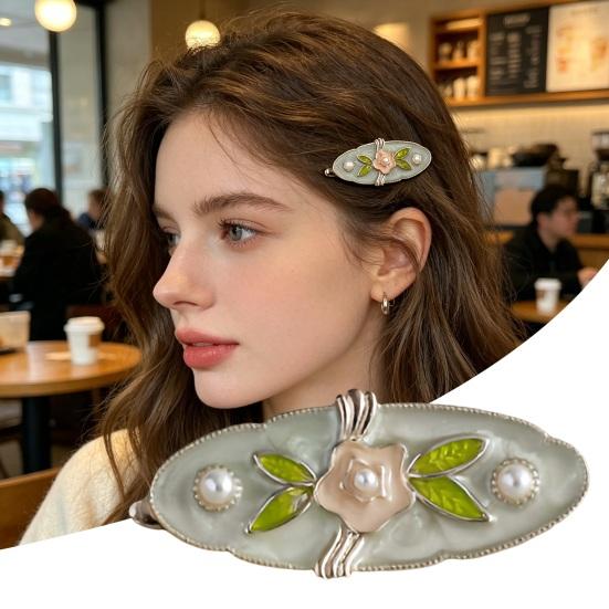 Hårnål i fransk stil, Hårklämma med blommönster och metallisk emaljfinish, Hårnål för lugg som inte skadar, Mångsidigt håraccessoar