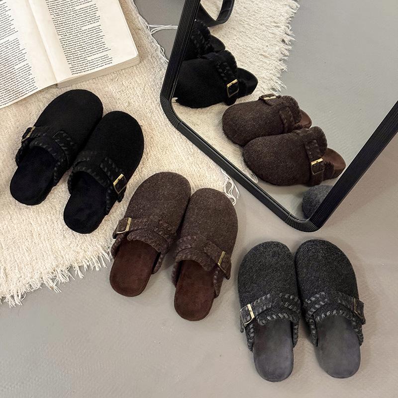 2025 Autumn New French Round Head Flat Bottom Half Slippers Women Wear Versatile Fashion Bag Head Slippers Women's Shoes