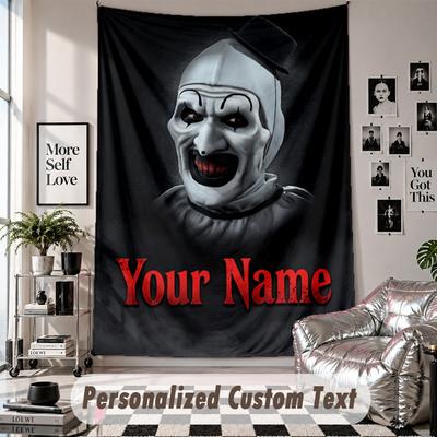 Custom Tapestry Wall Hanging, Terrifier Art the Clown Personalized Name Text Home Wall Decor