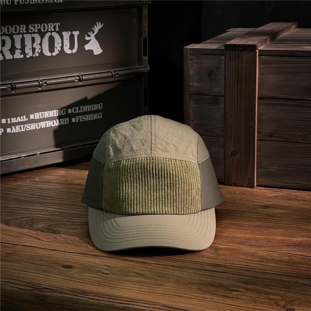 Street Style Workwear Baseball Cap Color Block Corduroy UV Protection Adjustable Unisex Sun Hat for Casual Outdoor Wear