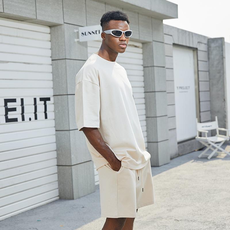Casual Suit Men's Summer Cotton Solid Color Short-sleeved T-shirt Shorts 2-piece Suit