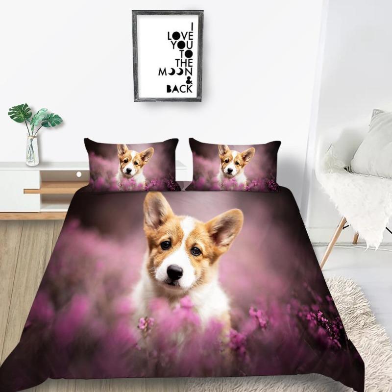 Luxury Down Duvet Cover Pillowcase Pet Dog Pattern Bedding Set Single Bed/double Bed/super Large Bed Size Ultra-fine Fiber Quick Drying Material