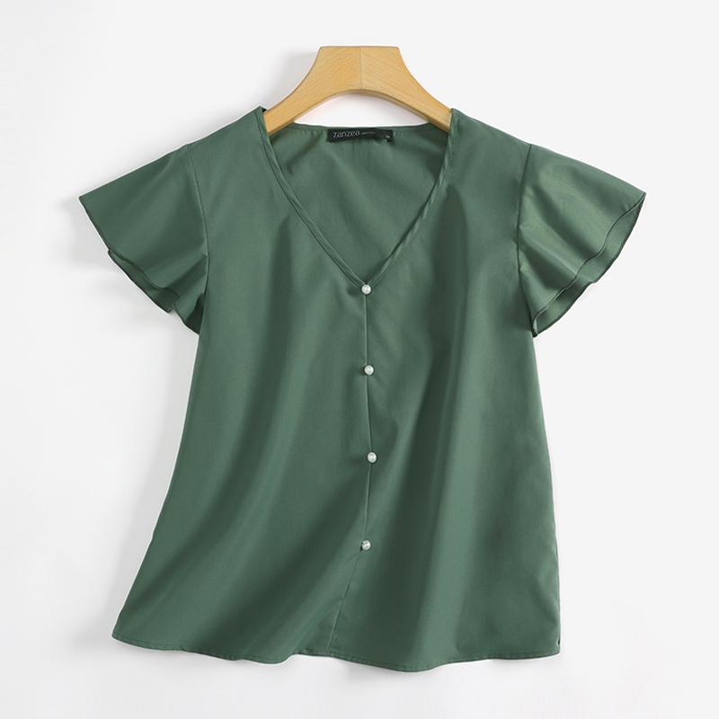 ZANZEA Women Casual V-neck Flare Sleeve Summer Blouse