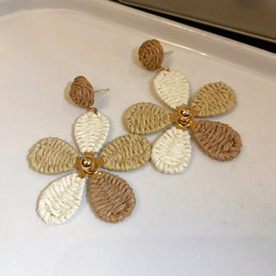 Silbernadel Raffia Blume Ohrstecker - Handgefertigt Gewebt Urlaubsstil mit High-End Design und Leichtem Luxusgefühl