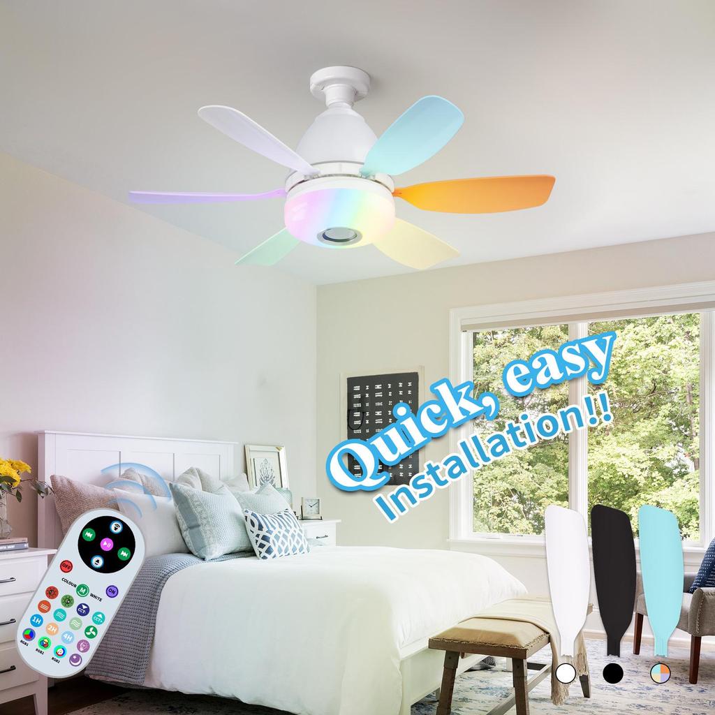 RGB LED Ceiling Fan Light - Modern Fan with Adjustable Lighting for Living Room or Bedroom