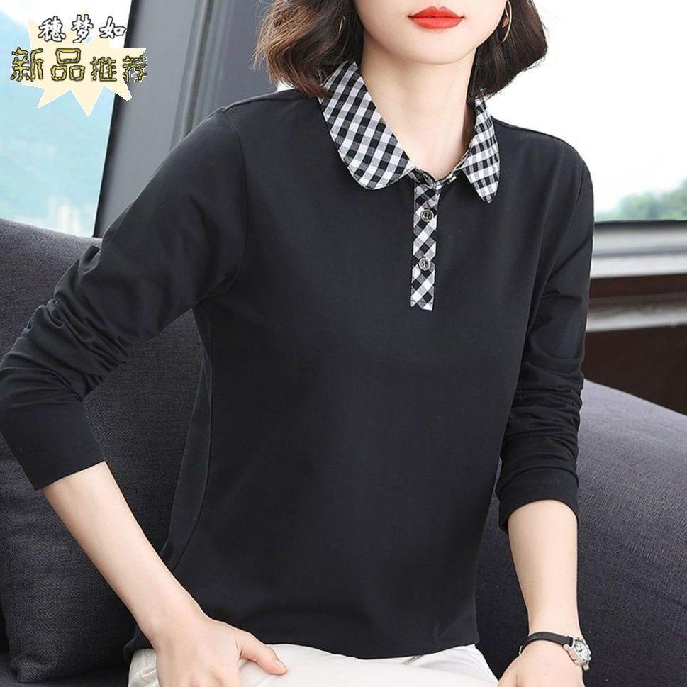 T-shirt Women's Long-sleeved Autumn T-shirt Loose Large Size Middle-aged Slim Casual Sports Lapel POLO Shirt