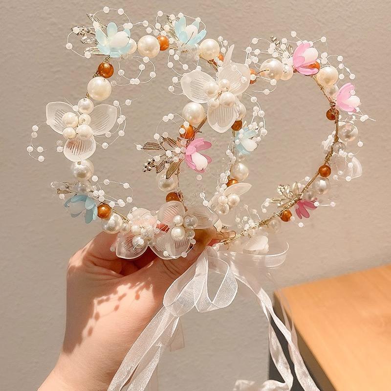 Children's Wreath Princess Hair Accessories Fairy Girl Flower Pearl Streamer Headgear Sweet Girl Snowflake Net Red Headband