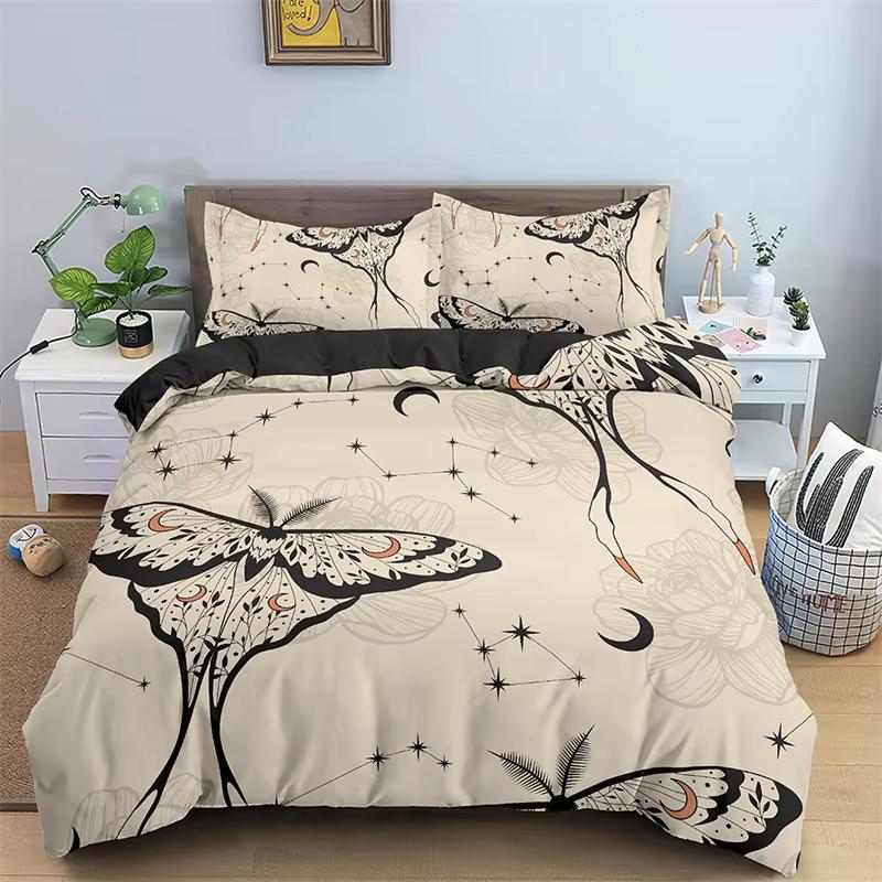 Comforter Butterfly Bedding Set Full King Size Hippie Boho Moth Microfiber Animal Botanical Psychedelic Starry Sky