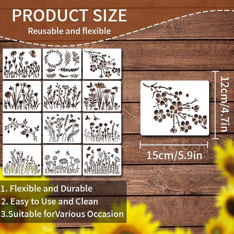 Original, 12 Sheets/set, Floral Style, Painting Template, Floral Painting Template, Poster Painting Template, Floral Theme DIY