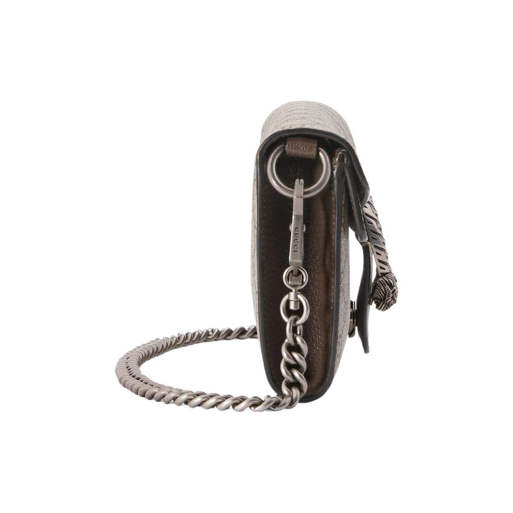 Gucci Dionysus GG Supreme Chain Wallet Beige Canvas Brown Leather Silver Hardware Daily Use 731782-96IWN-8747