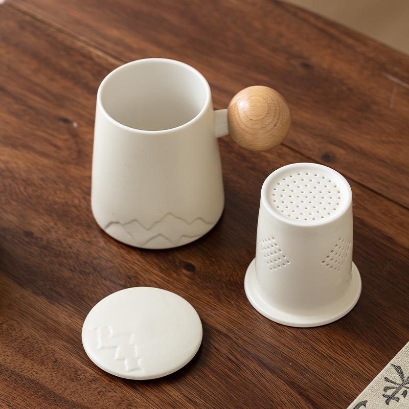 Ceramic Mug Tea and Water Separation Office Cup Large Capacity Tea Cup with Lid and Filter