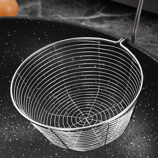Round Wire Fry Basket with Pot Rim Hook Oil Draining Fry