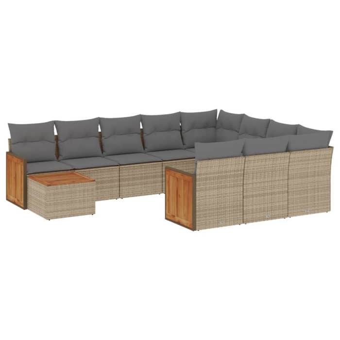 VidaXL Salon de Jardin avec Coussins 11 pcs, Canapés de Patio, Ensemble de Meubles, Mobilier de Terrasse Extérieur, Beige 3260449
