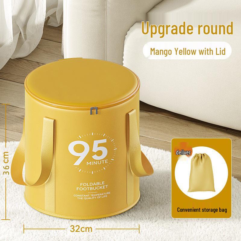 Cartoon Insulated Folding Foot Bath Bucket with Lid - Portable, Thickened Design for Deep Soak