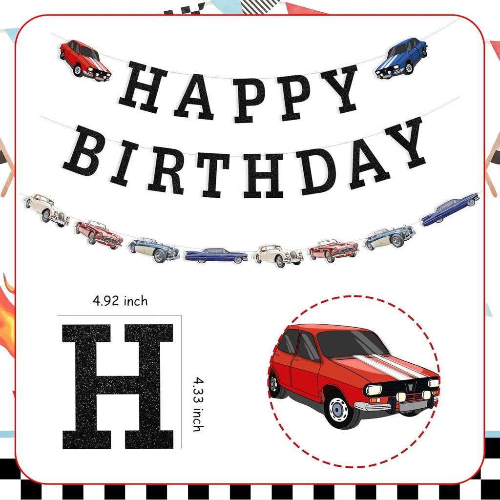 Classic Car Birthday Banner Vintage Classic Car Garland 90s Cars Birthday Decorations Convertible Vintage Cars Theme Banner Garlands Party Decor for