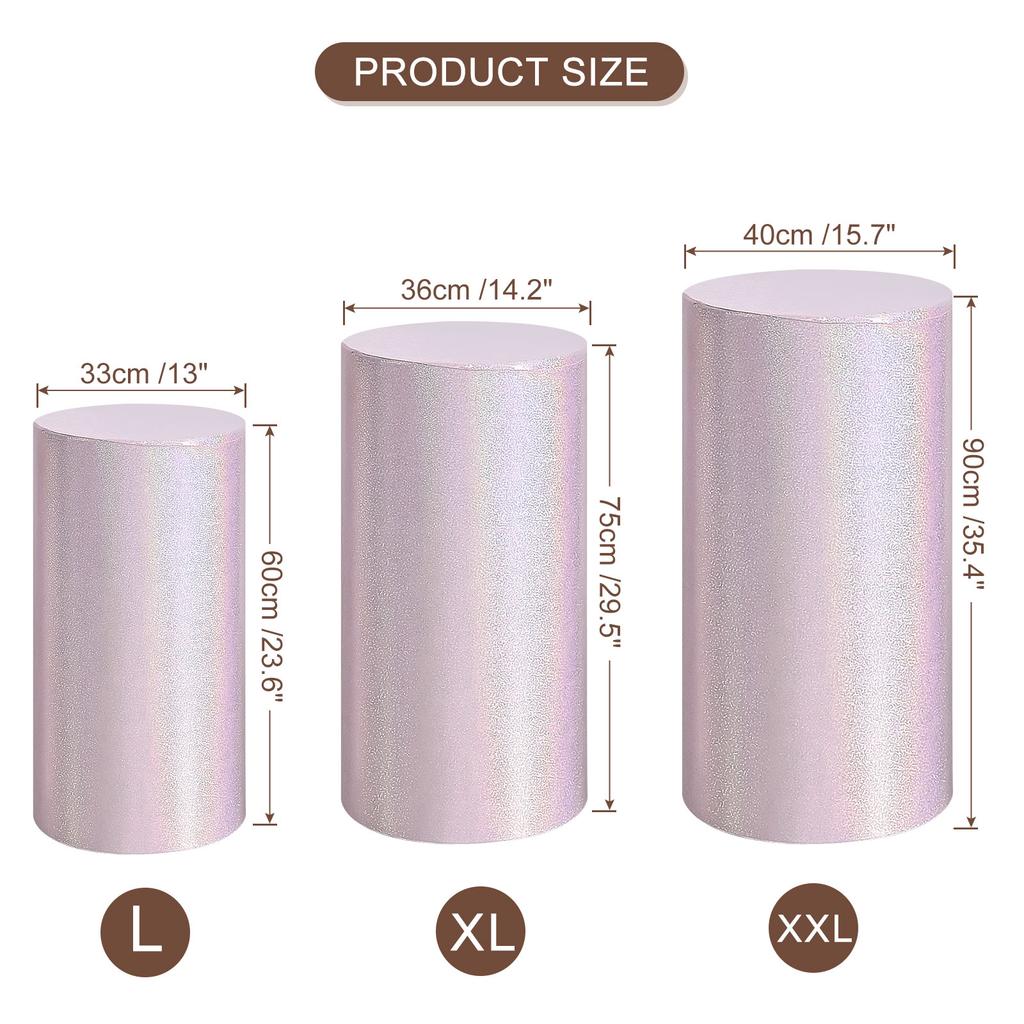3pcs Plinth Stand Cover Laser Reflective Fabric Pedestal Column Cylinder Cover Cylinder Spandex Stand Cover for Birthday Wedding