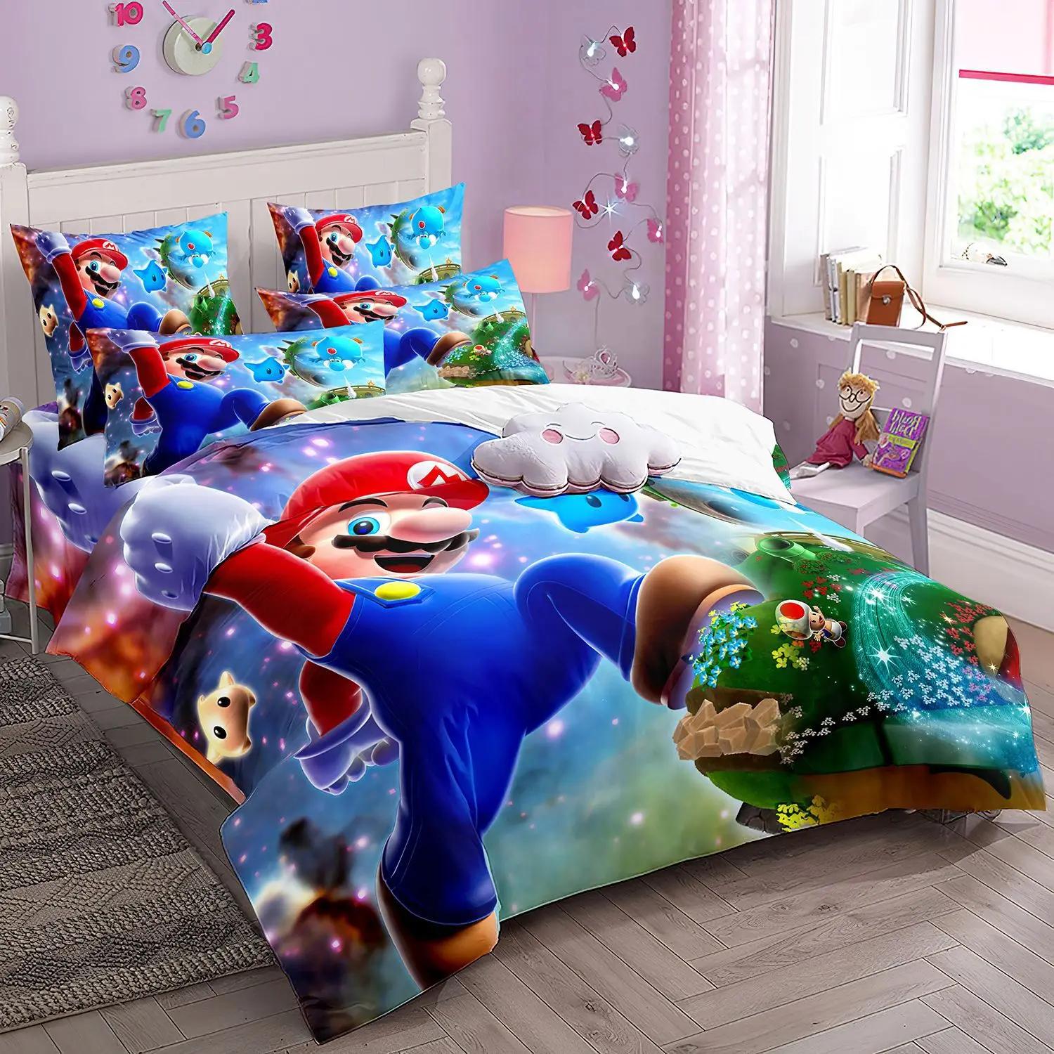 

3D HD SuperS M-Mario Bedding Set Game Characters Super Bros Duvet CoverChildren s Quilt covers Pillowcase 2/3Pcs Single Twin 150*200cm 3pcs