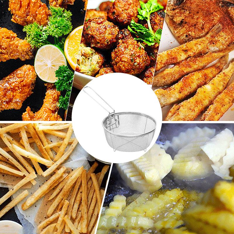 Stainless Steel Deep Fry Basket Round Wire Presentation With Detachable Handle Stainless Steel Drain Basket Fryer Skimmer