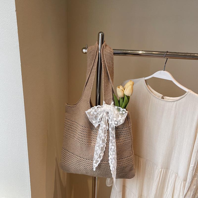 Yogodlns Summer Beach Tote Bag Women New Fashion Hollow Out Weave Shoulder Bags Female Lace Decorate Handbags