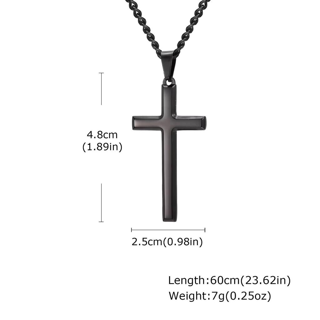 Vnox Gold Black Silver Color Cross Pendant Necklace for Men Women, Stainless Steel Cuban Link Chain, Cross Collar Gift for Him