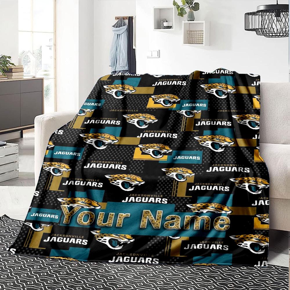 Name Custom Jacksonville Jaguars Logo Print Flannel Blanket High Quality Warm Comfortable Cover for All Seasons Perfect for Gifts Home Decor