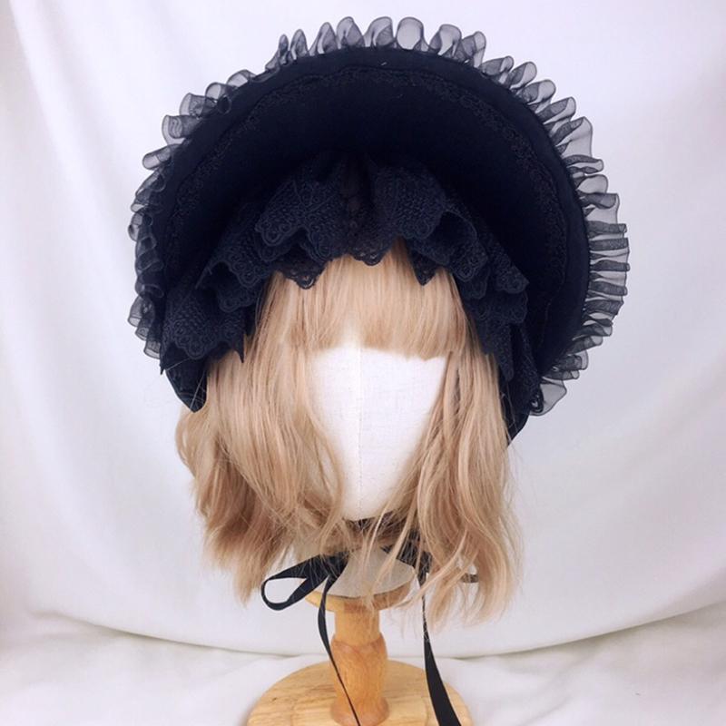 

Gothic Bonnet Hat Lolita Girls Maid Cosplay Cap Headpiece Vintage Victorian Multilaye Lace Hats