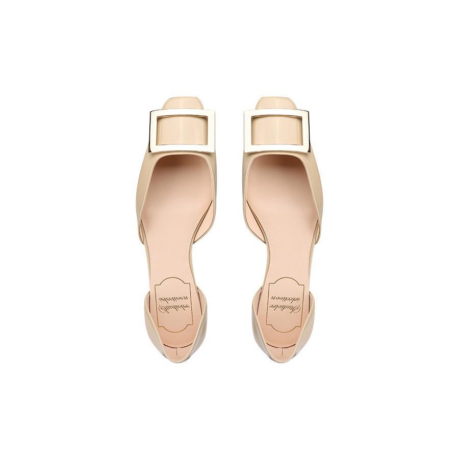 Second hair! Grape mother commuting RV square buckle patent leather square head shallow mouth hollow flat sole single shoe women's spring