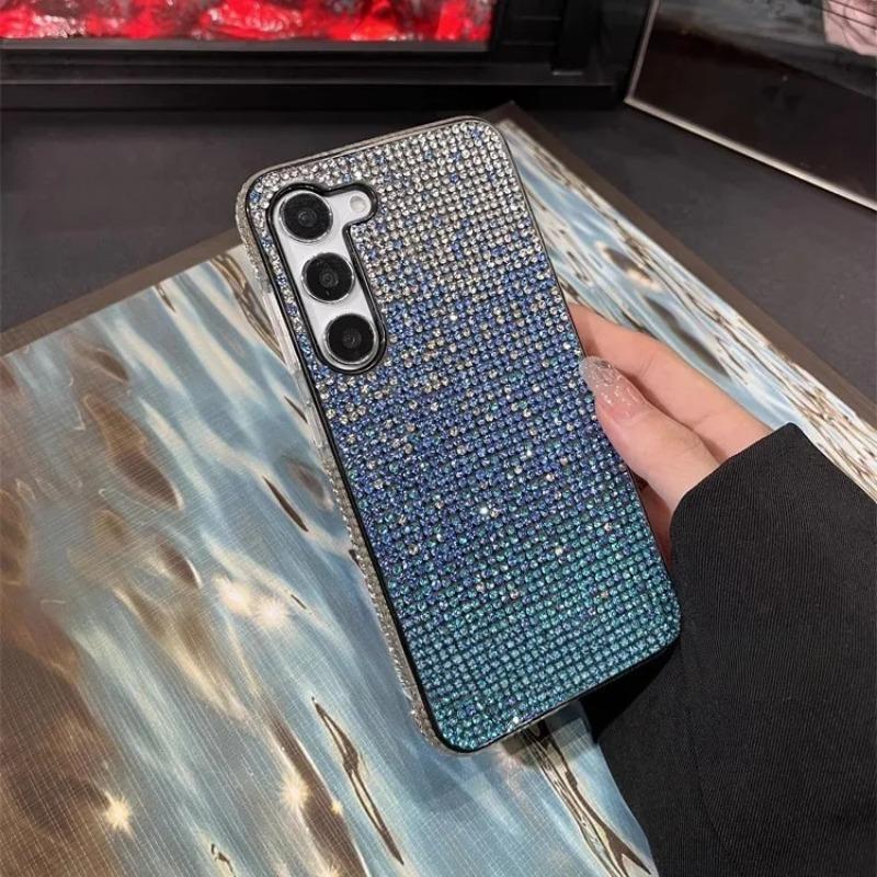 

Роскошный чехол с градиентом и бриллиантами для Samsung Galaxy S24 S23 Ultra S21 S22 Plus Note 20, блестящий блестящий бампер, противоударный чехол для ПК for Samsung S24Ultra синий