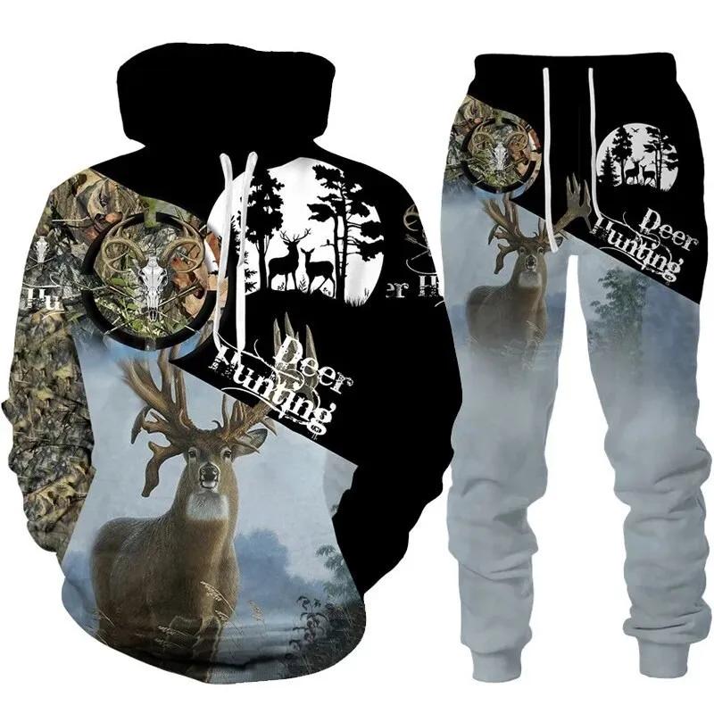 Man Woman Casual Hoodie+pants 2PCS Country Girl Deer Hunting 3D Print Tracksuit Set Set Fashion Camo Streetwear Pullover Clothes
