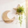 Moon Star Wall Shelf Boho Wooden Floating Wall Shelves Wall Mounted Plant Holder for Living Room Bedroom Modern Home Decor