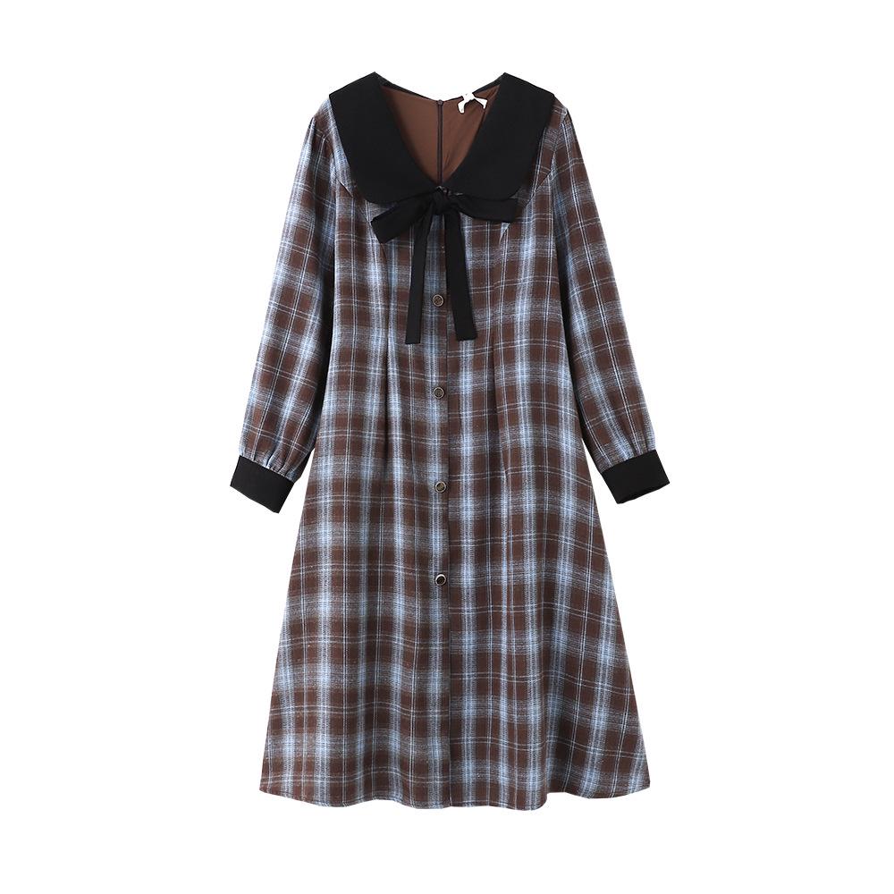 Женское длинное клетчатое платье большого размера в стиле колледжа - Осень/Зима 2025 3XL (160-190 jin)