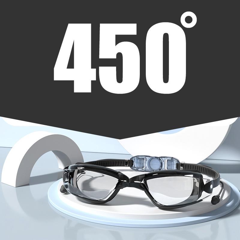 -1.5~-8.0 Adult Myopia Swimming Goggles Waterproof Anti-fog HD Transparent Electroplated Large Frame With Earplugs