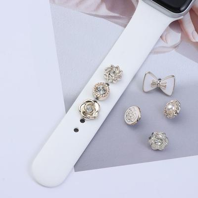 Modisches Silikonband Metall Dekor Ring Nägel Für Apple Watch Armband Charms Kreativität Perlenblume Niete Zubehör Für iwatch