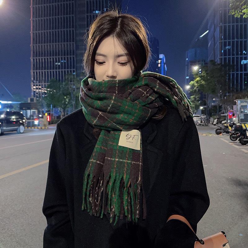 Korean Style Withered Rose Plaid Imitation Cashmere Scarf - Women's Winter Christmas Red Shawl