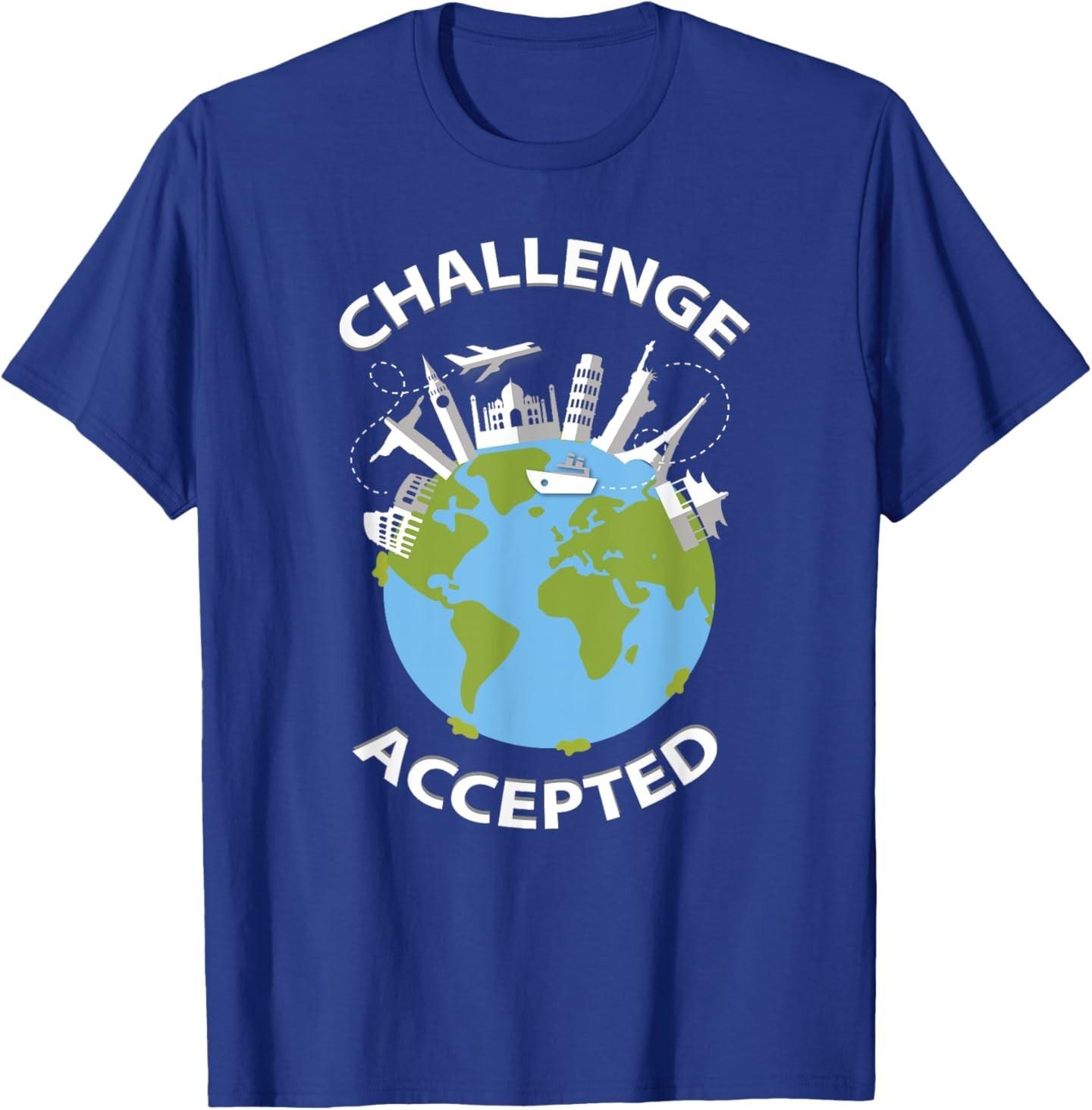 Challenge Accepted Map T Shirt Travel World Traveler Shirt T-Shirt S разноцветный