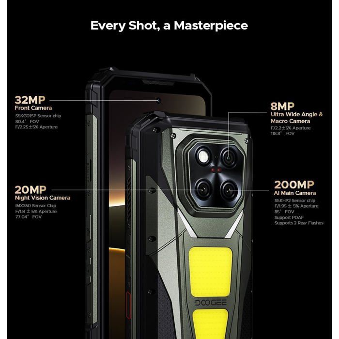 DOOGEE Vmax Play Telephone Portable Incassable 5G Avec Projecteur 36+512GB 6,78" Smartphone Robuste 20500mAh 1200LM Dural SIM/NFC